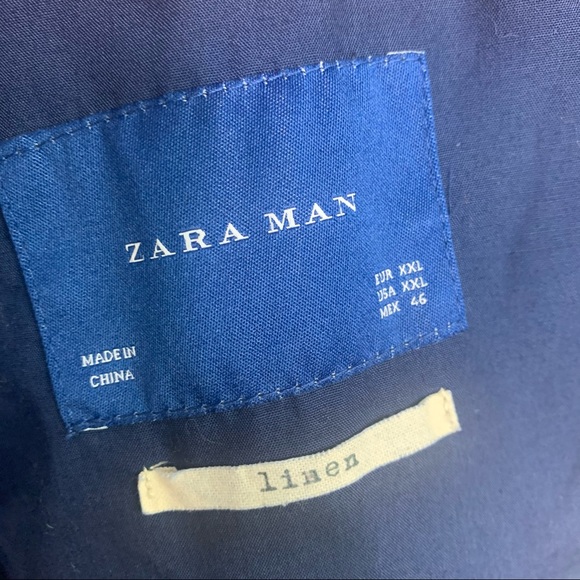 Zara Man Blue Linen Biker Bomber Jacket Size Medium - Picture 10 of 10